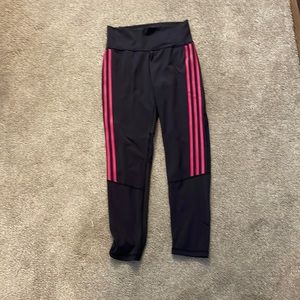 Adidas Standard19 leggings Sz M Black/Charcoal w/ Pink stripes.